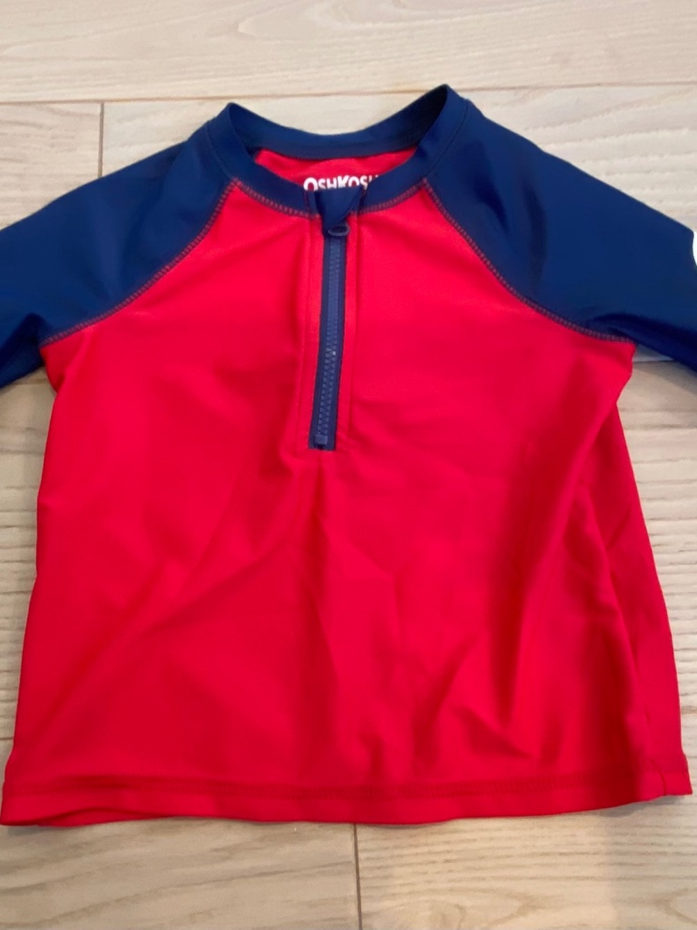 OshKosh B’Gosh Boys’ Swim Shirt Rash Guard Size 18M, Navy Blue & Red